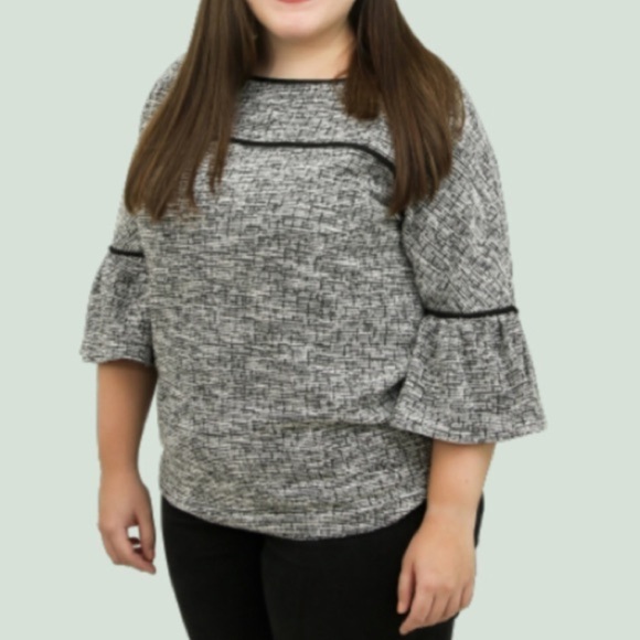 Calvin Klein Tweed Bell Sleeve Boat Neck Blouse Size 1X - Picture 6 of 6